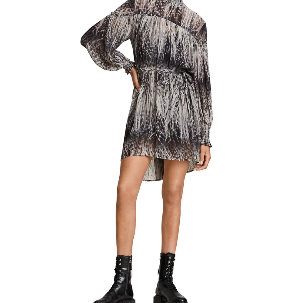 ALL SAINTS Feather Print Dress in Gauze Crepe, fits 0-4, RARE! 🪶 - Picture 9 of 9